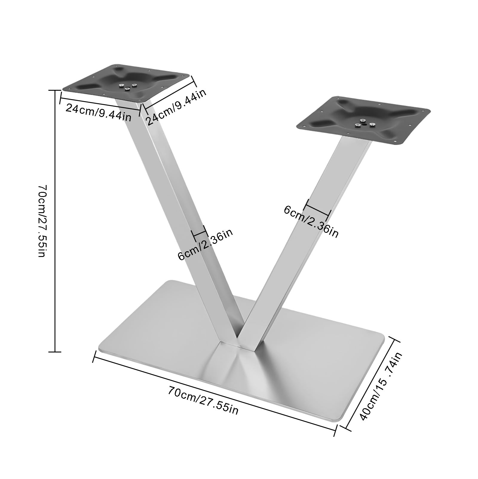 Patas de mesa de metal en forma de V, de acero inoxidable, altura 70 cm