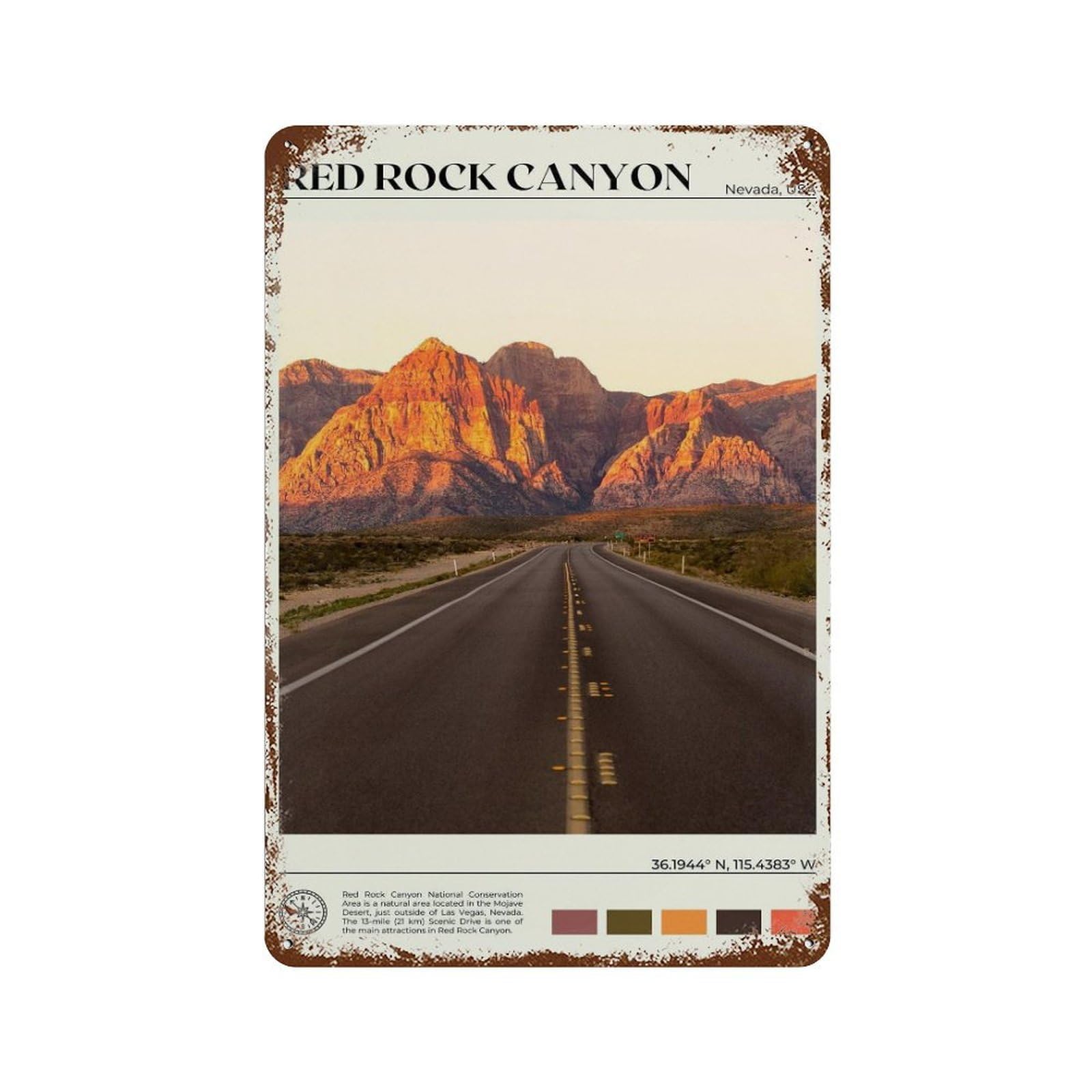 xiaoxiaoshen Real Photo Red Rock Canyon Decor Nevada Wall Decor Art Metal Tin Poster Modern Home Decor Art Home Bar Shop Decorations Vintage Sign 30x20cm