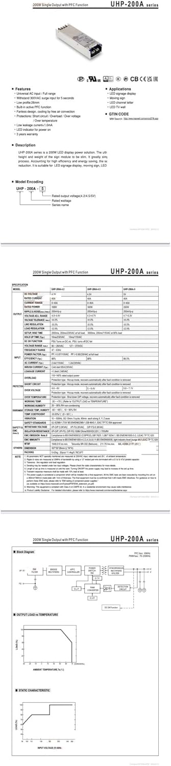 200W Switching Power Supply UHP-200A-5 UHP-200R-5 UHP-200R-12 UHP-200R-15 UHP-200R-24 UHP-200R-48(UHP-200A-5)