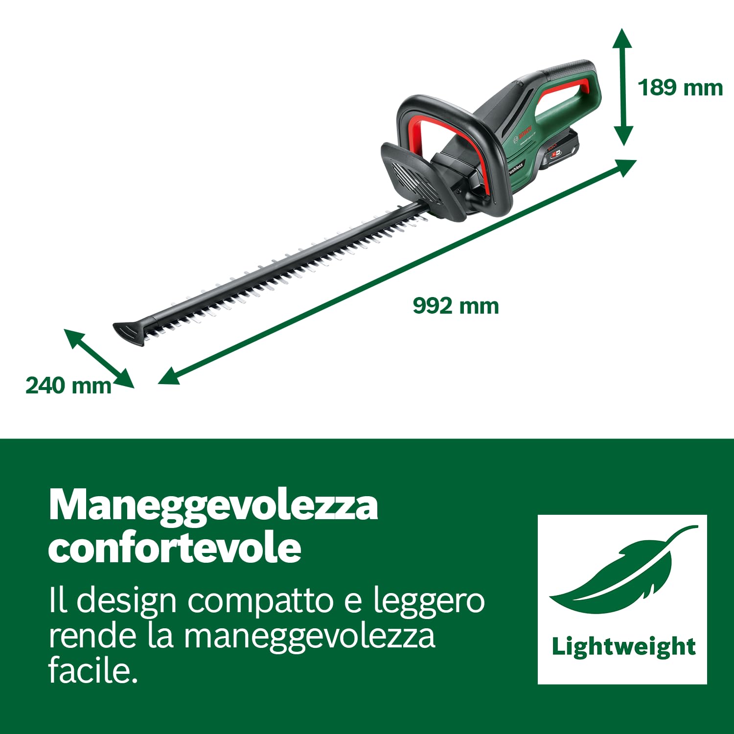 Bosch Home and Garden Tagliasiepi a batteria UniversalHedgeCut 18V-50 (1 da 2,5 Ah, sistema 18 Volt, lunghezza lama 50 cm, in confezione di cartone)