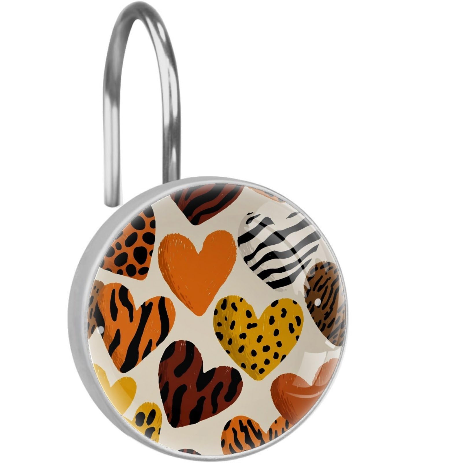 VAPOKF Decorative Shower Curtain Hook, Leopard Heart Rustproof Stainless Steel Shower Curtain Hook for Bathroom, Shower Curtain Hangers for Shower Rod