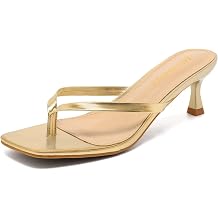 Thong Sandals Kitten Heels Square Toe Flip Flops
