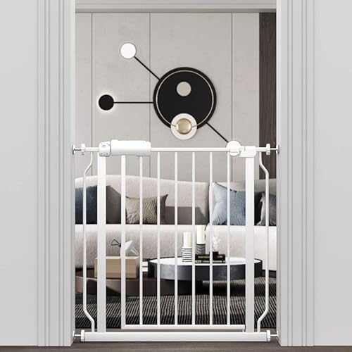ALLAIBB - Puerta de seguridad extra ancha de metal blanco con montaje a presión para niños, con pasillo para escaleras, puertas, cocina y sala de