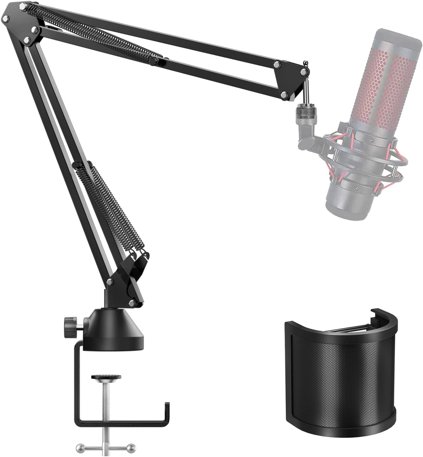 TONOR Microphone Boom Arm, Adjustable Microfono Stand Mic Arm with Extra-large Pop Filter, 3/8’’ and 5/8’’ Screwadapter, Equipment for Podcast, Recording, Streaming, 35cm+35cm, T10