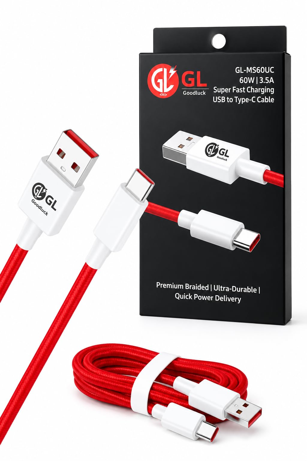 Goodluck GL-MS60UC USB to Type-C Cable, 60W 3.5A, 1M, Red | Super Fast Charging, Premium Braided, 480Mbps Data Sync, Tangle-Free Design, Built-in Chip Protection-image-21