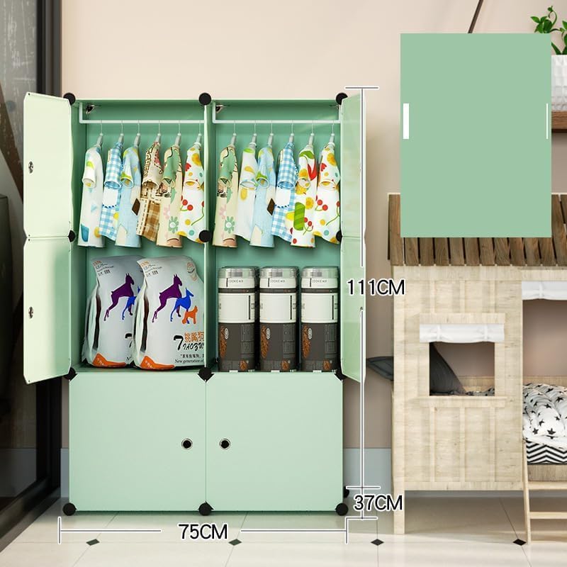 Image of 6 Door Plastic Soft Sheet Wardrobe for Kids, Baby Almirah for Clothes, Baby Storage Organizer, Cupboard for Clothes, Kids Wardrobe for Clothes /Toys /Books (Green-U3)