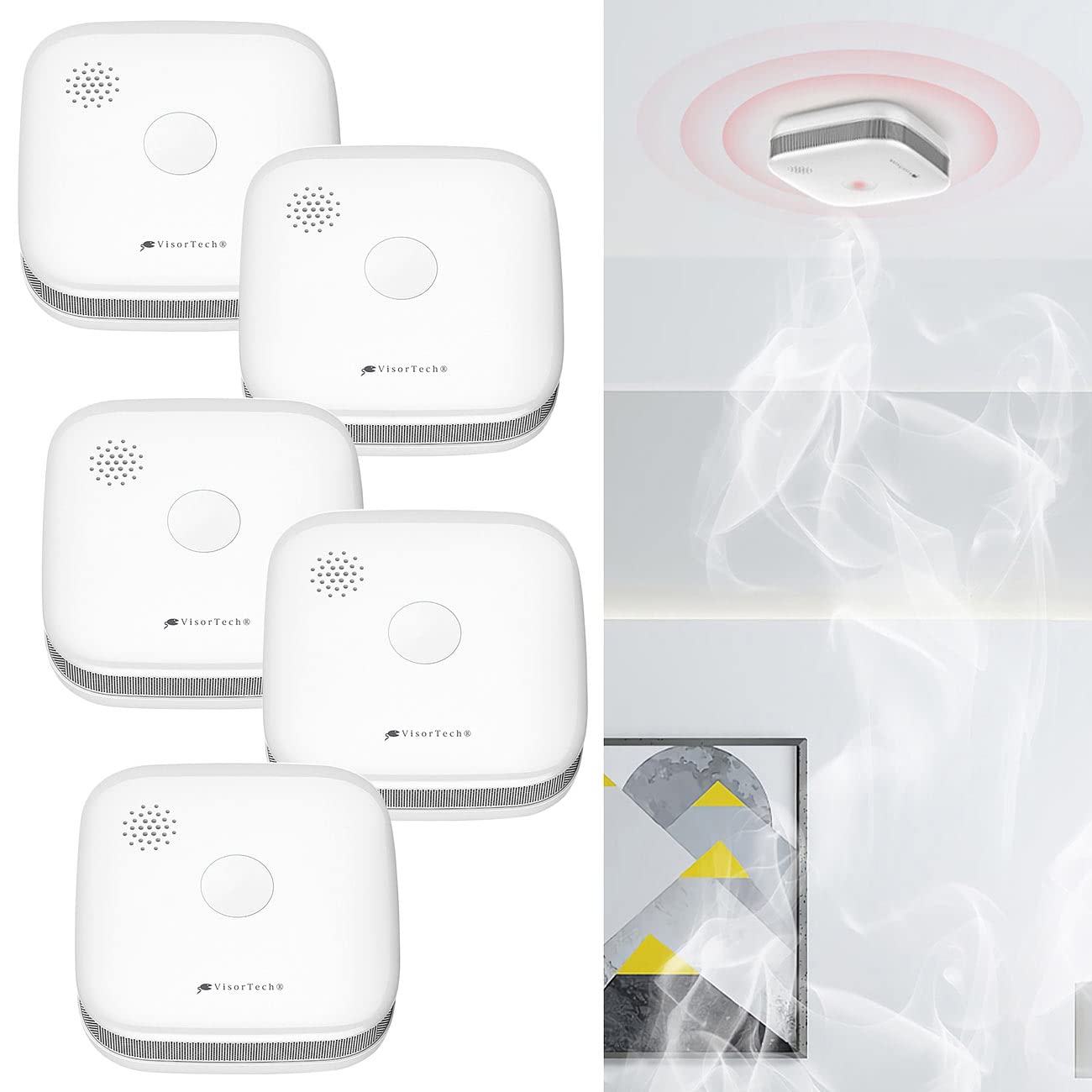 VisorTech Rauch-Melder-Alarmanlage: 5er-Set drahtlos vernetzbare Funk-Rauchwarnmelder, 5-Jahres-Batterie (Vernetzbarer Funk-Rauchmelder, Rauchwarnmelder mit Funkvernetzung, vernetzt)