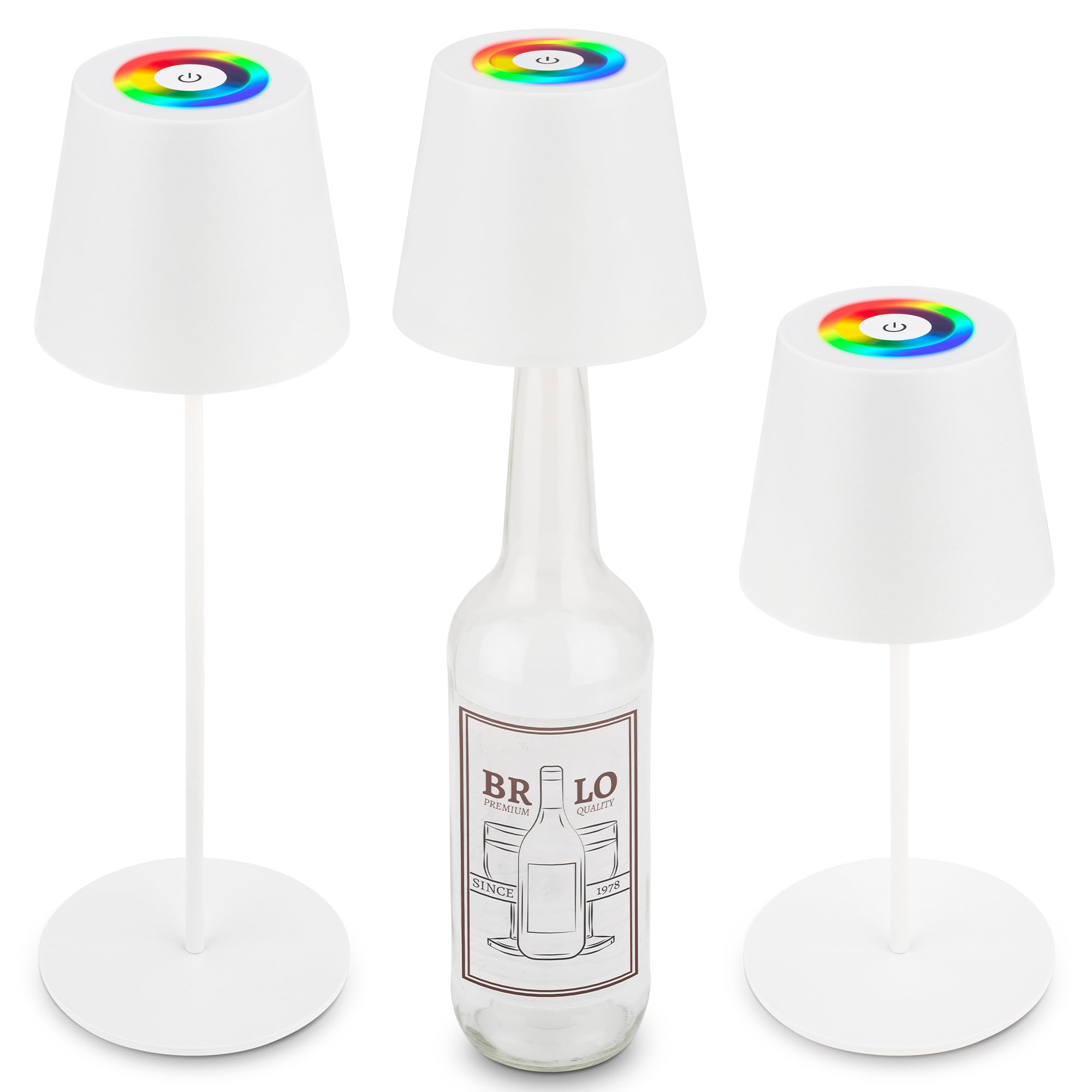 BRILONER 3-in-1 RGBW LED Table Lamp, Wireless IP44, Touch Control, Dimmable, Battery & Light Source Replaceable, Bedside, Bottle, Wine Lamp
