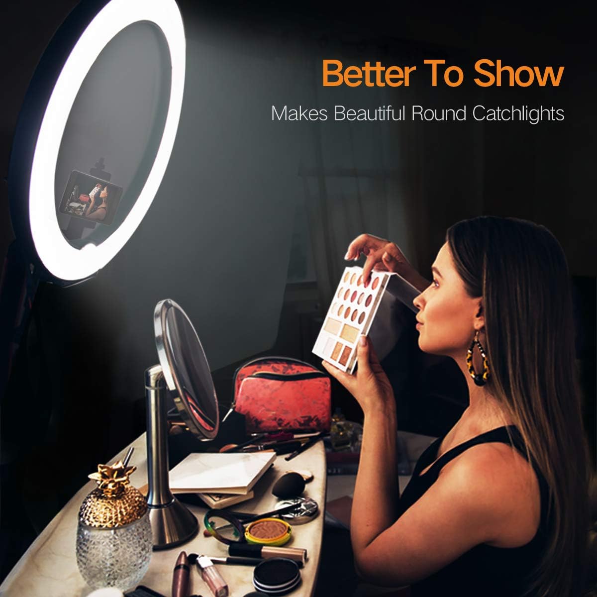 Ring Light with Wireless Remote and iPad Holder, 19 Inch Bi-Color LCD Display Ring Light with Stand and Selfie Remote, 55W 3000-5800K CRI≥97 Light Ring for Live Stream Self-Portrait Video Shooting : Electronics
