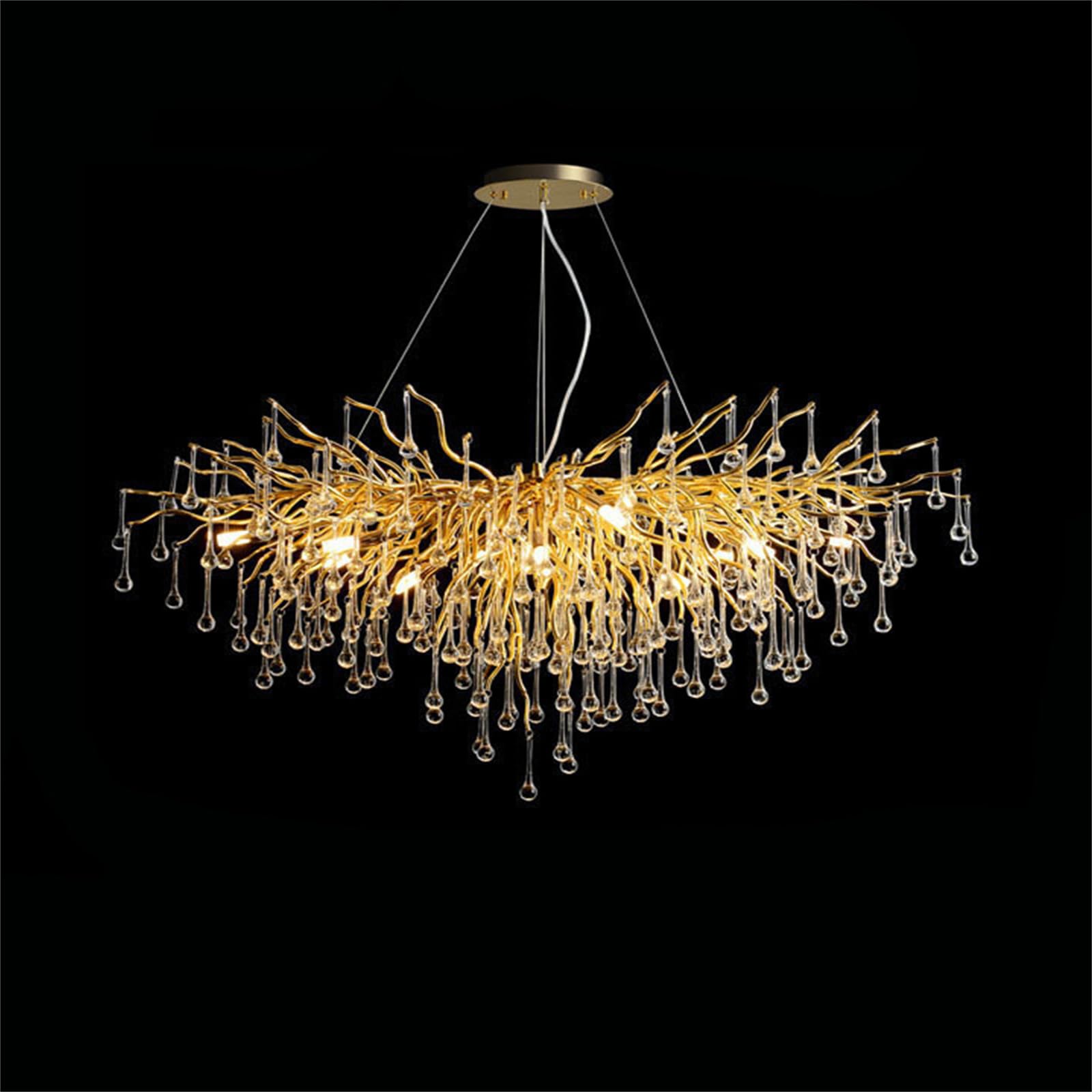 KXEcoLife Modern Crystal Branch Chandelier, Large Linear Raindrop Pendant Light Fixture for Dining Room, Kitchen Island, Living Room & Bedroom,Oval L39.4