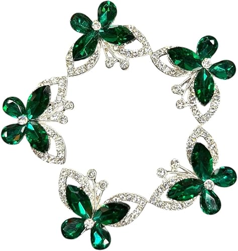 Miniatura 3 de 5 piezas de diamantes de imitación brillantes con parte trasera plana de mariposa de cristal (verde esmeralda)