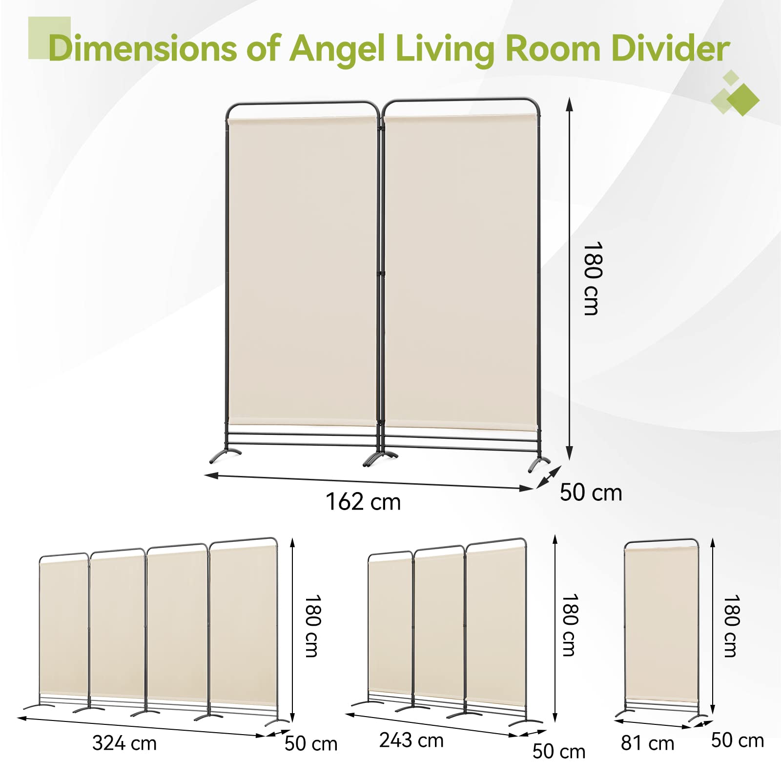 Angel Living Paravent 2 Panneaux Pliable Diviseurs de Chambre Séparateur de Panneaux Indépendant Paroi de Séparation Murale Séparation Visuelle pour Bureaux, Chambre à Coucher, 180 x 162cm (Beige)