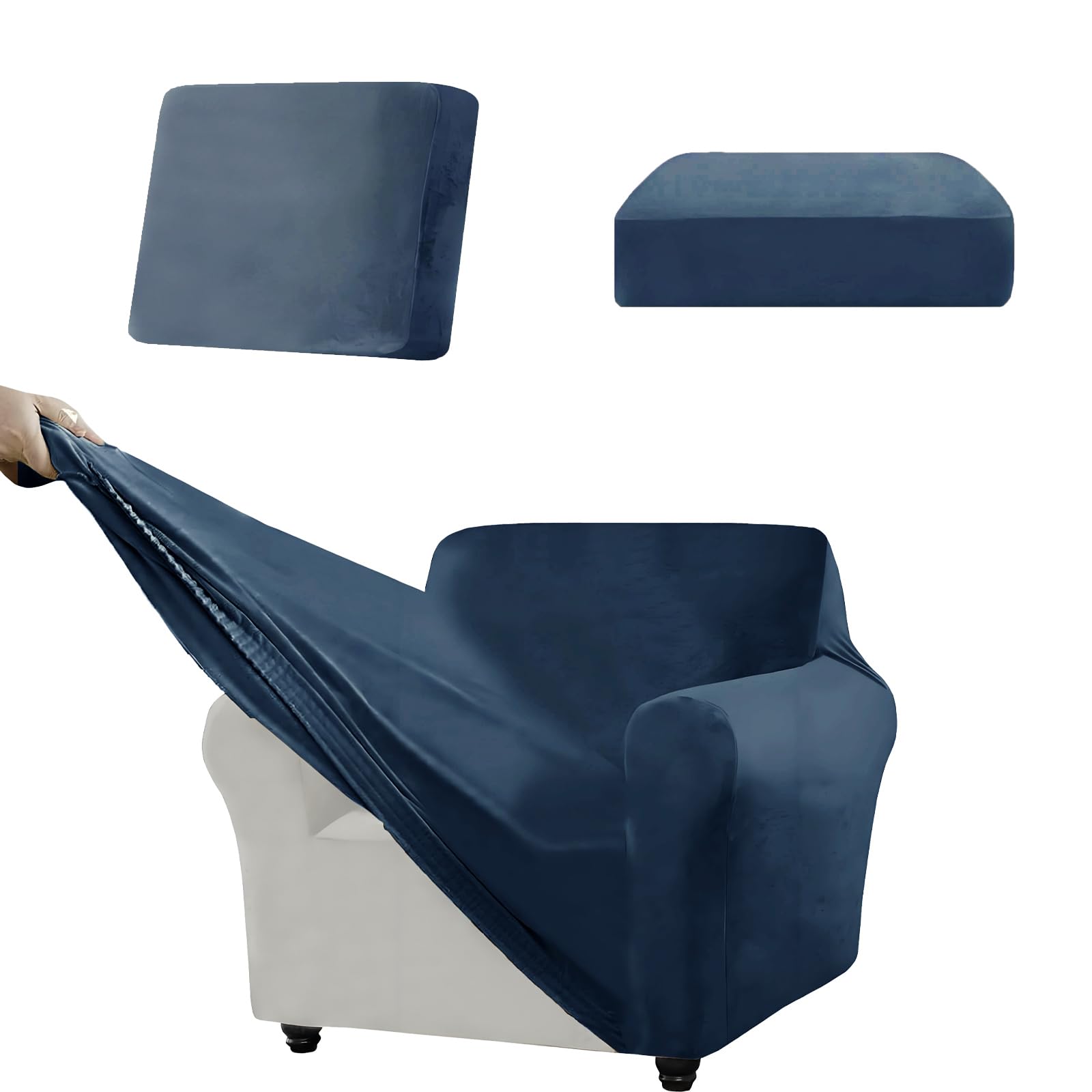 SYLC Stretch Ektorp Sofa Cover, Velvet Sofa Covers 1/2/3/4 Seater with Seat Cover and Back Cover, Non-slip Settee Covers Well-fitted (denim blue,XL 80-120cm 3pcs)