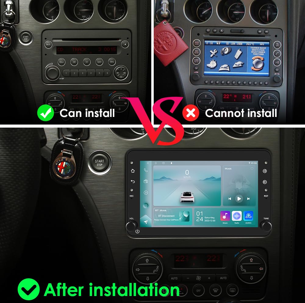 Android 14 7 pouces Autoradio pour Alfa Romeo 159 et Spider 4 core 2 Go et 32 Go de mémoire, prend en charge voiture sans fil carplay/Android, volant WLAN/4G, AM/FM