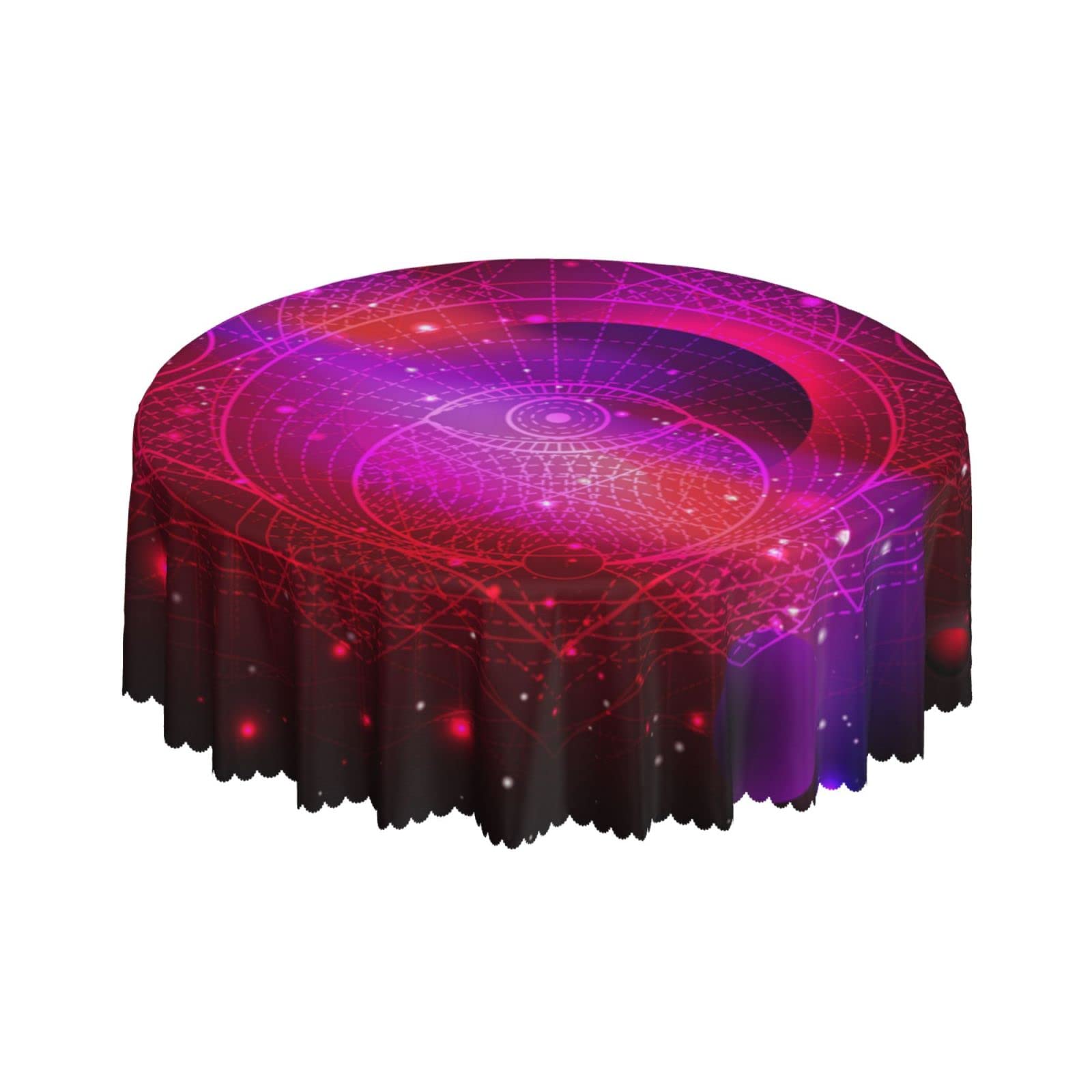 Lsjuee Sacred Geometric Space Purple Red Round Tablecloth 60 Inch Printed Washable Tablecloth for Dining Party Holiday Fall Home Decorative