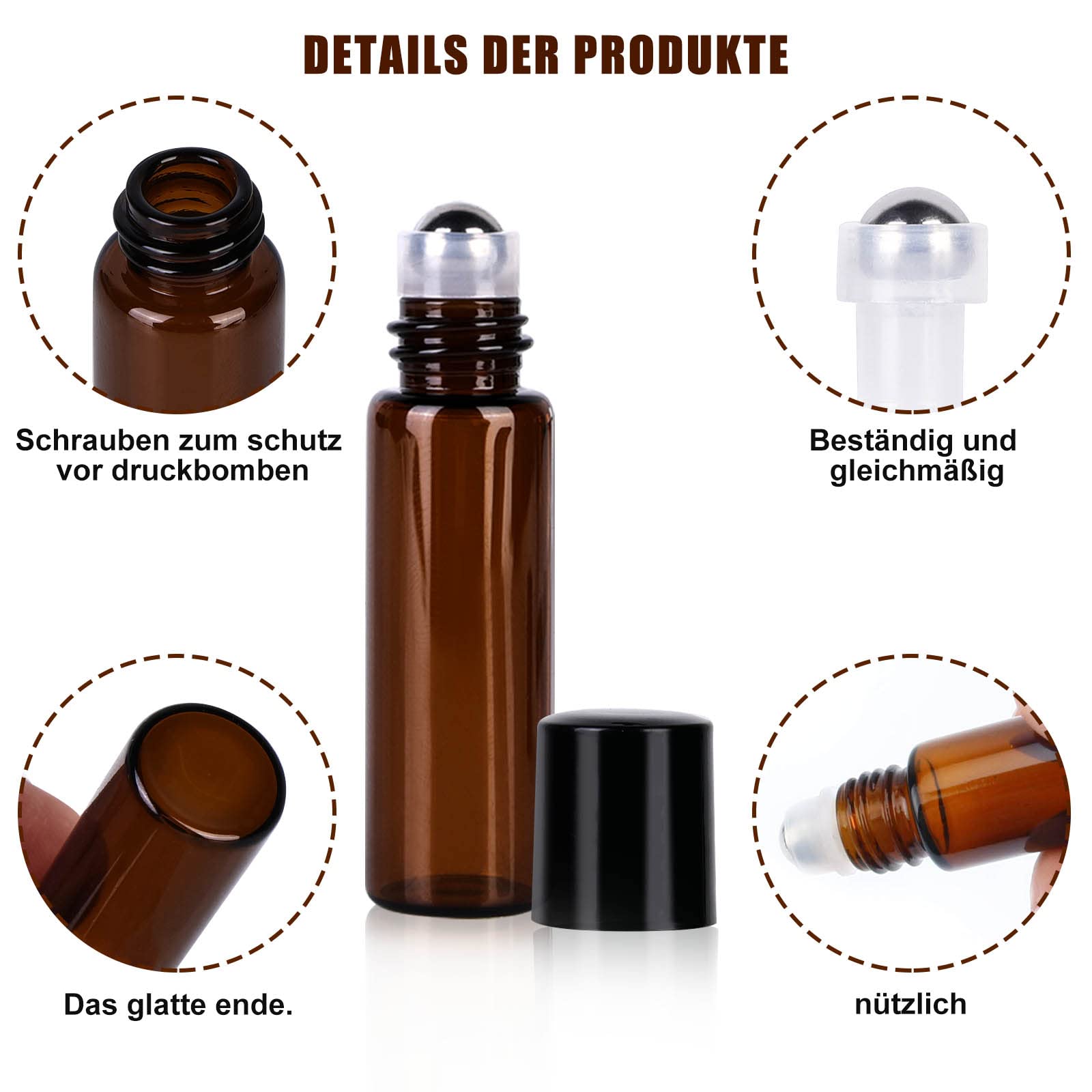 Brązowa butelka: pusta butelka Roll on z brązowego szkła, 36 sztuk, mini butelki szklane Roll-On 5 ml, z kulką ze stali nierdzewnej, rolki na olejki eteryczne, balsamy, perfumy