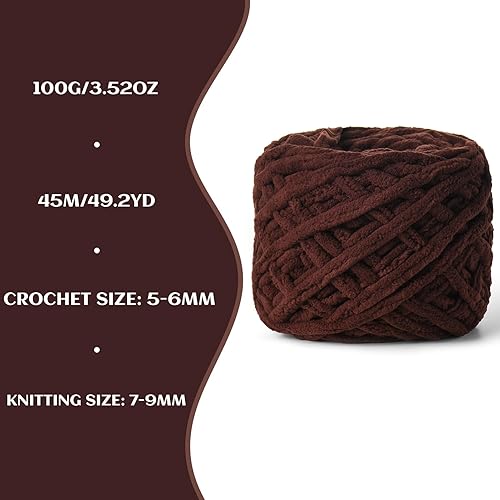 Vista 106 de Paquete de 3 hilos gruesos de felpilla de felpa de 3.53 onzas (49.2 yardas), hilo de terciopelo esponjoso para tejer y hacer ganchillo, hilos de 3