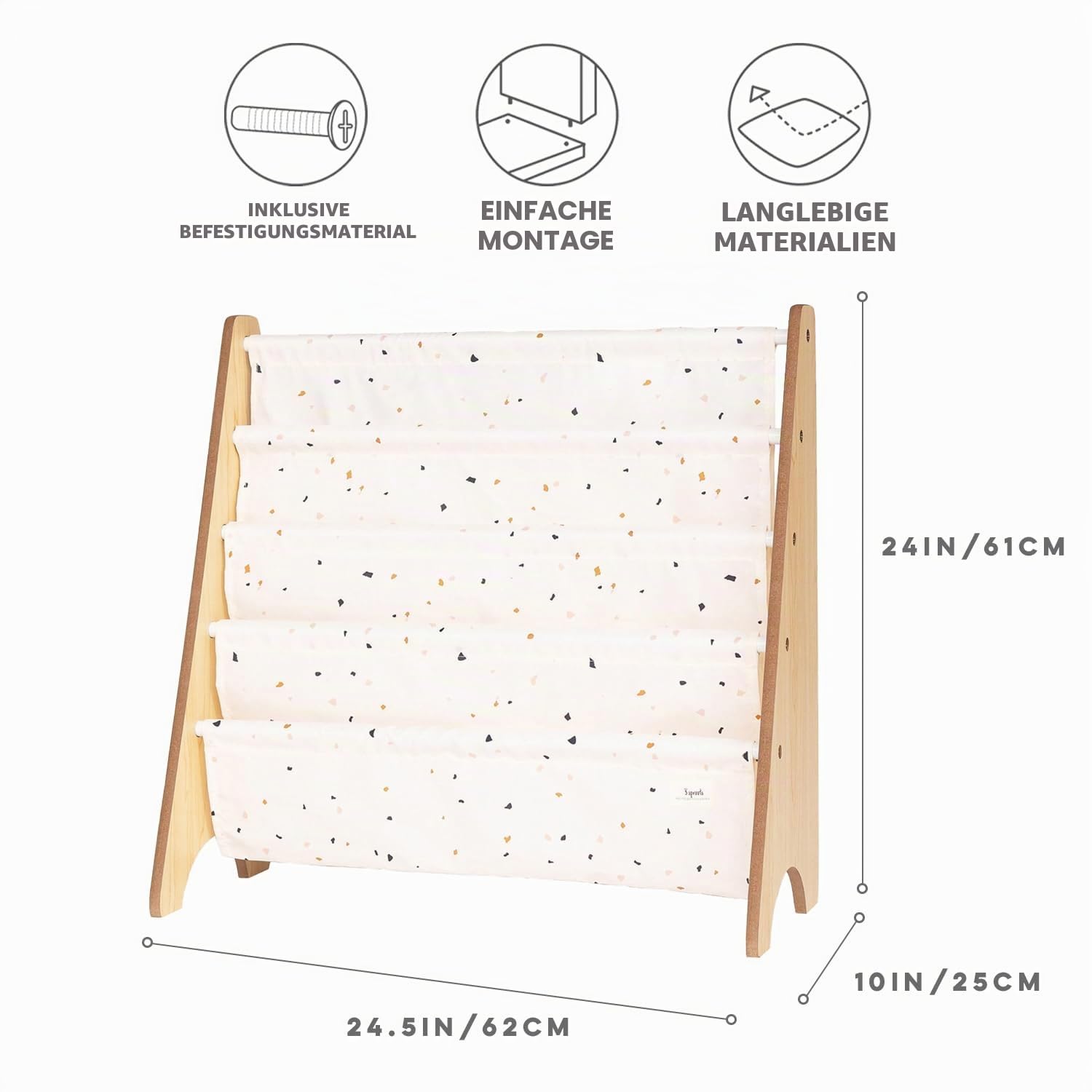 3 Sprouts Kinder Bücherregal aus Holz – Montessori Regal für Kinderzimmer - Terrazzo Creme