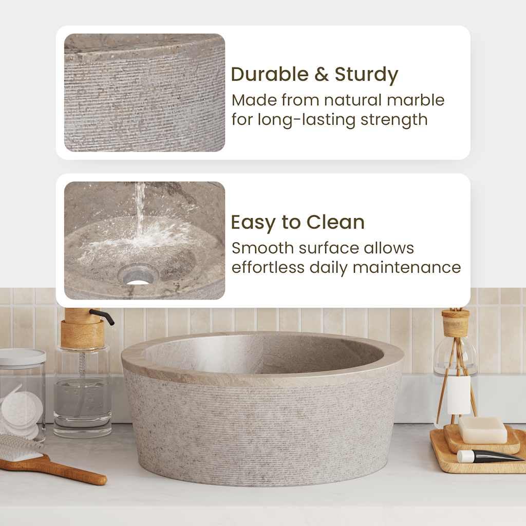 vidaXL Lavabo Lavamanos Inodoro Aseo Cuarto de Baño Cuenca Fregadero Hogar Casa Muebles Mobiliario Decoración Elegante Gris Mármol Ø40x15 cm