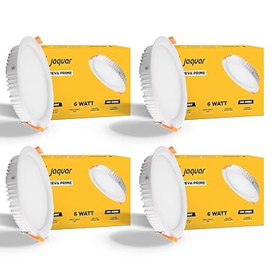 Jaquar 6W Areva Prime Round Downlight with Aluminum housing | 5 Year Warranty | Natural White (4000 k) Sleek Backlit Design | Recessed Mounted False Ceiling | 80 mm Cutout |90x28 mm (Pack 4)