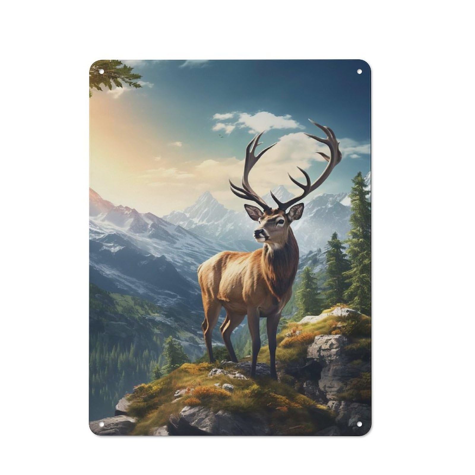 Junmoney Style-11 Deer Mountains Retro-Style Tin Sign 40X30cm For Guest Room Or Hallway, A Christmas Gift For People Styling Guest Room And Hallway