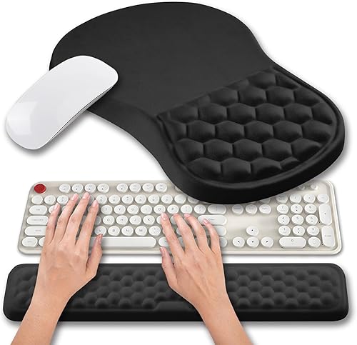Hokafenle Alfombrilla ergonómica 2 en 1 para mouse con soporte de muñeca y reposamuñecas para teclado de computadora, con alivio del dolor del túnel