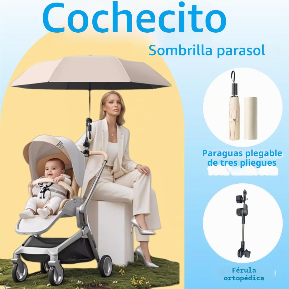Sombrilla Carro Bebe Anti UV, Paraguas Cochecito, Protección Solar, Lluvia para Carrito Silla de Paseo, Sombrilla de Playa