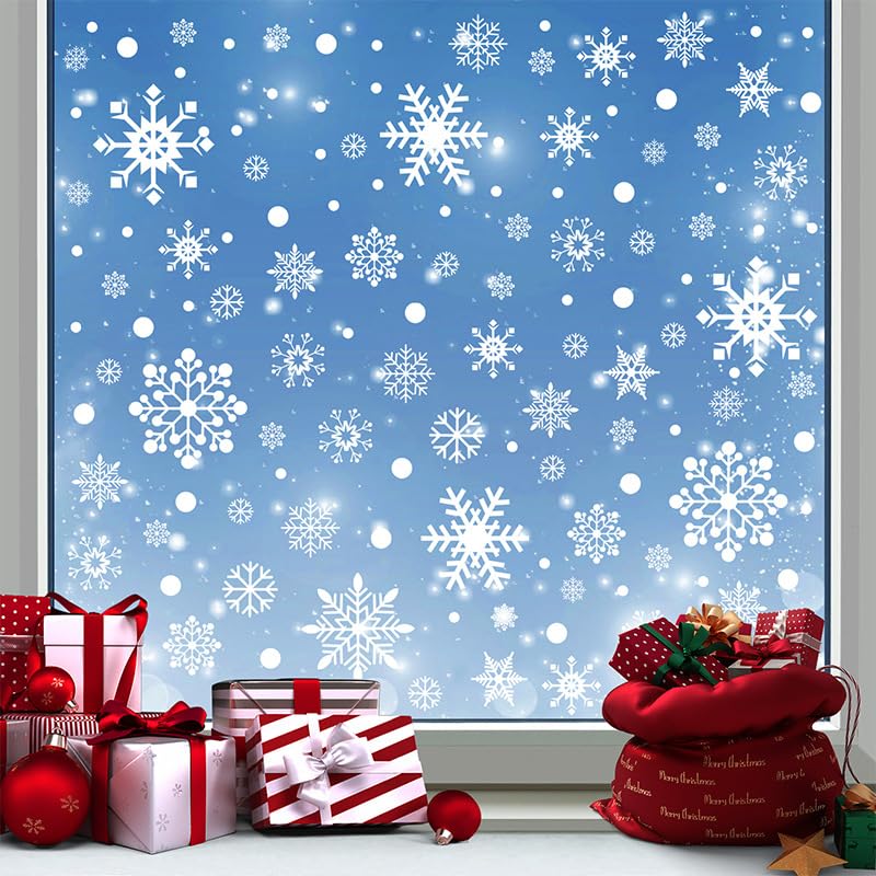 8pcs White Snowflake Window Decals - Double-Sided Reusable Christmas Window Clings for Kids