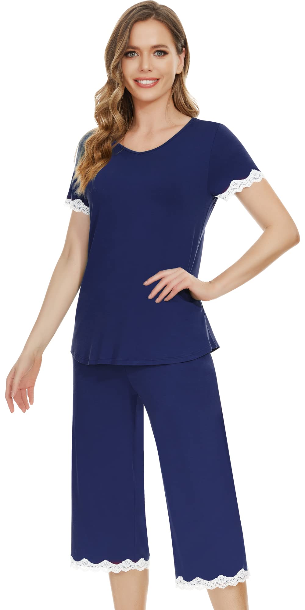 Women's Bamboo Pajama Set - Soft Short Sleeve Top & Capri Pants Nightwear (Sizes S-XXL) - View #8