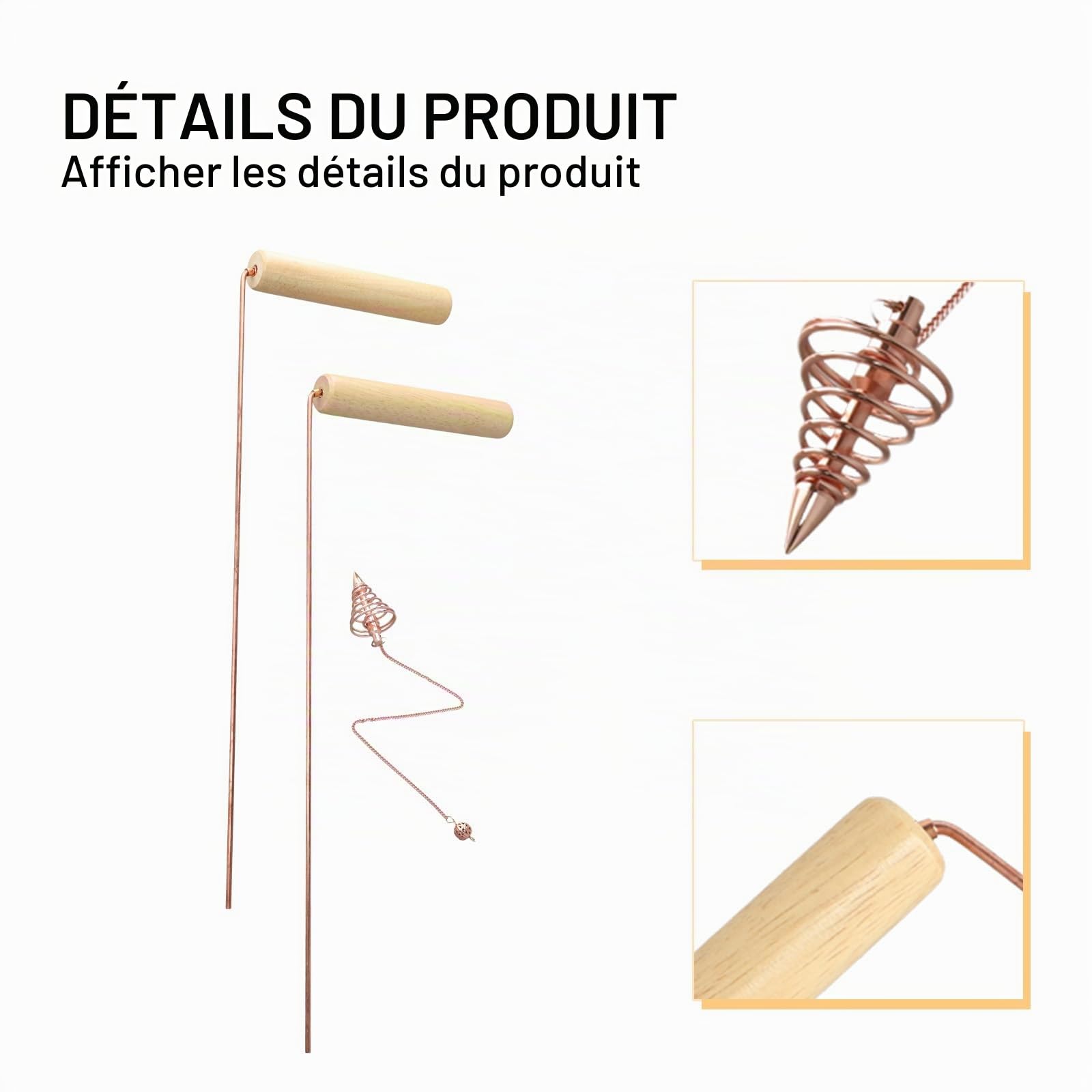 ZYWUOY Kit de tiges de radiesthésie en cuivre, 2 tiges de détection, sonde en cuivre pour trouver un trésor d'eau, outil de sondage en métal