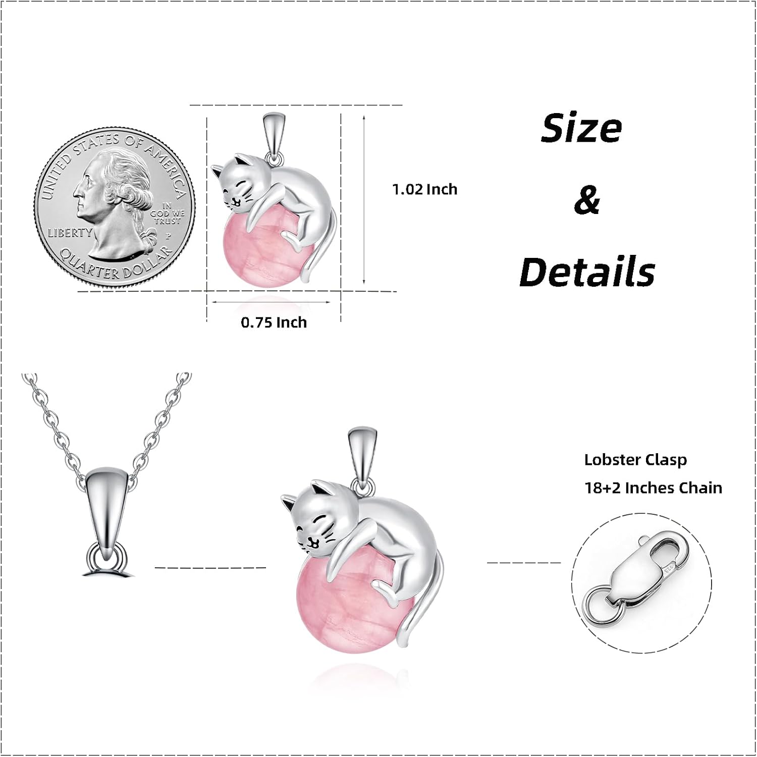 Cat Pendant Necklace S925 Sterling Silver Jewelry Pendant for Women Men US1 - Image 7