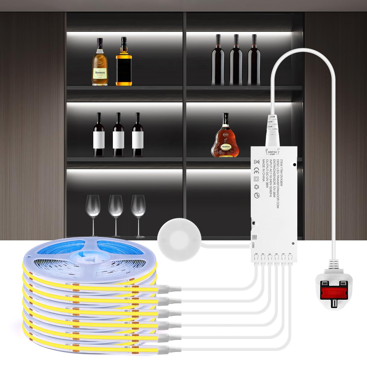 tlinkosta Cabinet Light COB LED Strip Lights 6-in-1 Dimmable Touch Control for Display Cabinets, Wardrobes, Kitchen, Wine Cabinets, Showcase & Shelf Lighting (White Light, 3.3ft)