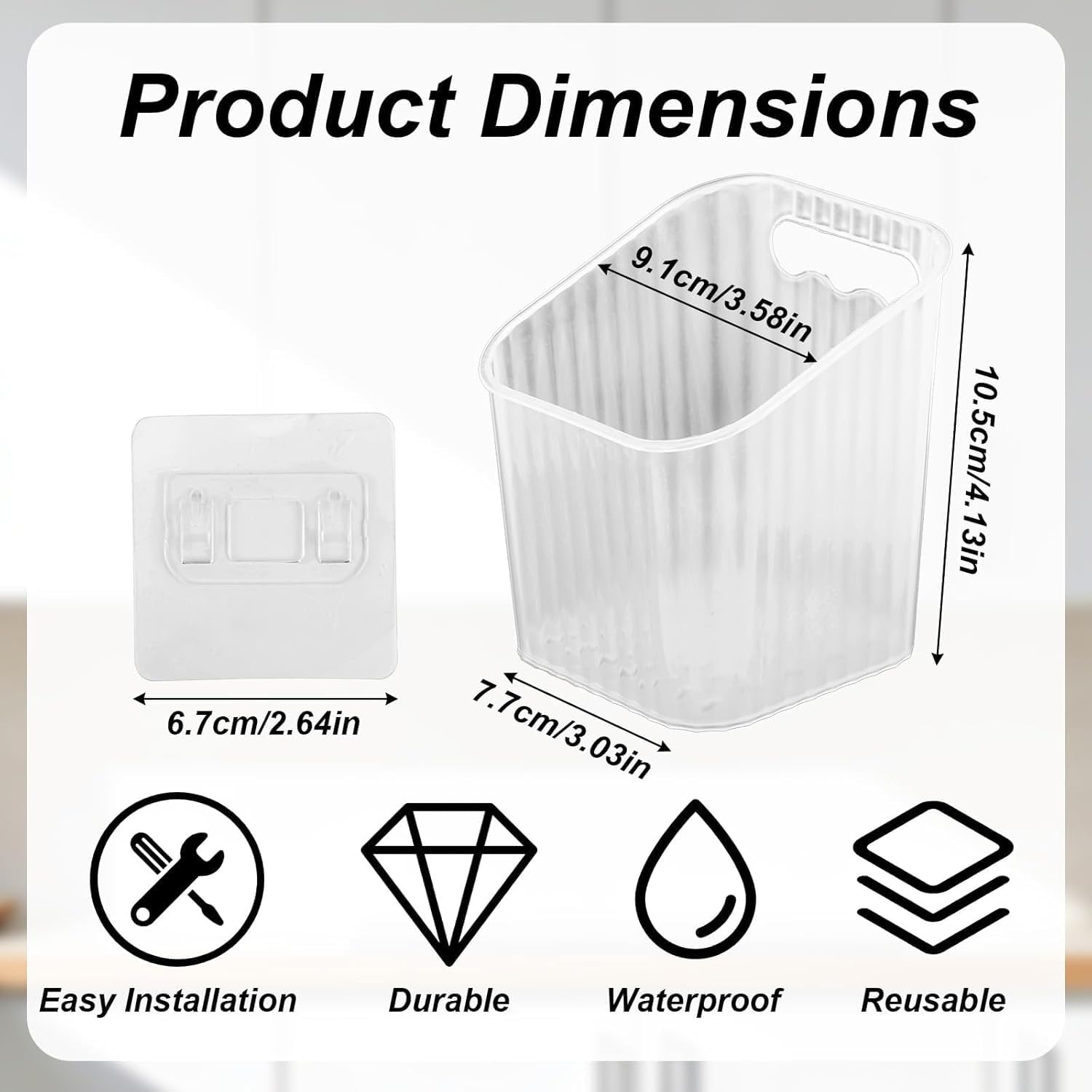 6Pack small Wall Mount Organizer, Adhesive Cabinet Door Storage Bins, Clear Makeup Container, Stackable Organizer Basket for Kitchen, Bathroom, Cabinet, Pantry, Office，Refrigerator Small Items storage - Image 2