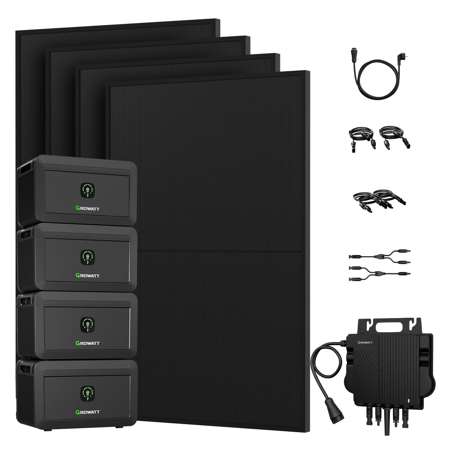 Balkonkraftwerk mit Speicher 8192Wh Growatt NOAH 2000 Speicher x4 mit 1800W PV-Eingangsleistung IP66 und Jasolar Bifaziale 1800W Solarmodule für Balkonkraftwerk(NOAH2000*4+NEO800W+1800W)
