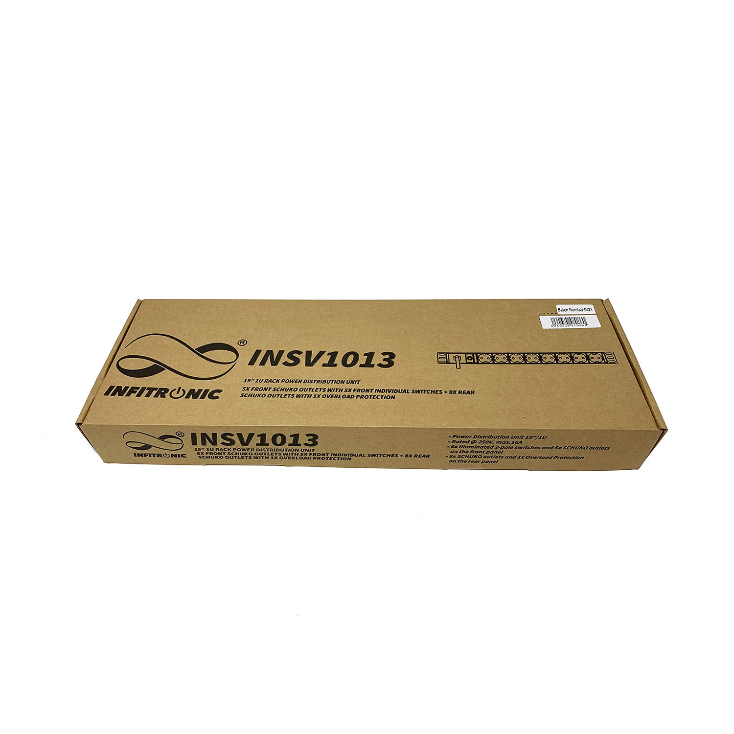 Infitronic 19 Zoll PDU Steckdosenleiste 1HE, 13-Fach Stromverteiler einzeln schaltbar (5 Front/8 Rück), Überspannungsschutz & Überlastschutz, 90° gedreht für Netzteile, 3680W 16A, Aluminium, 2m