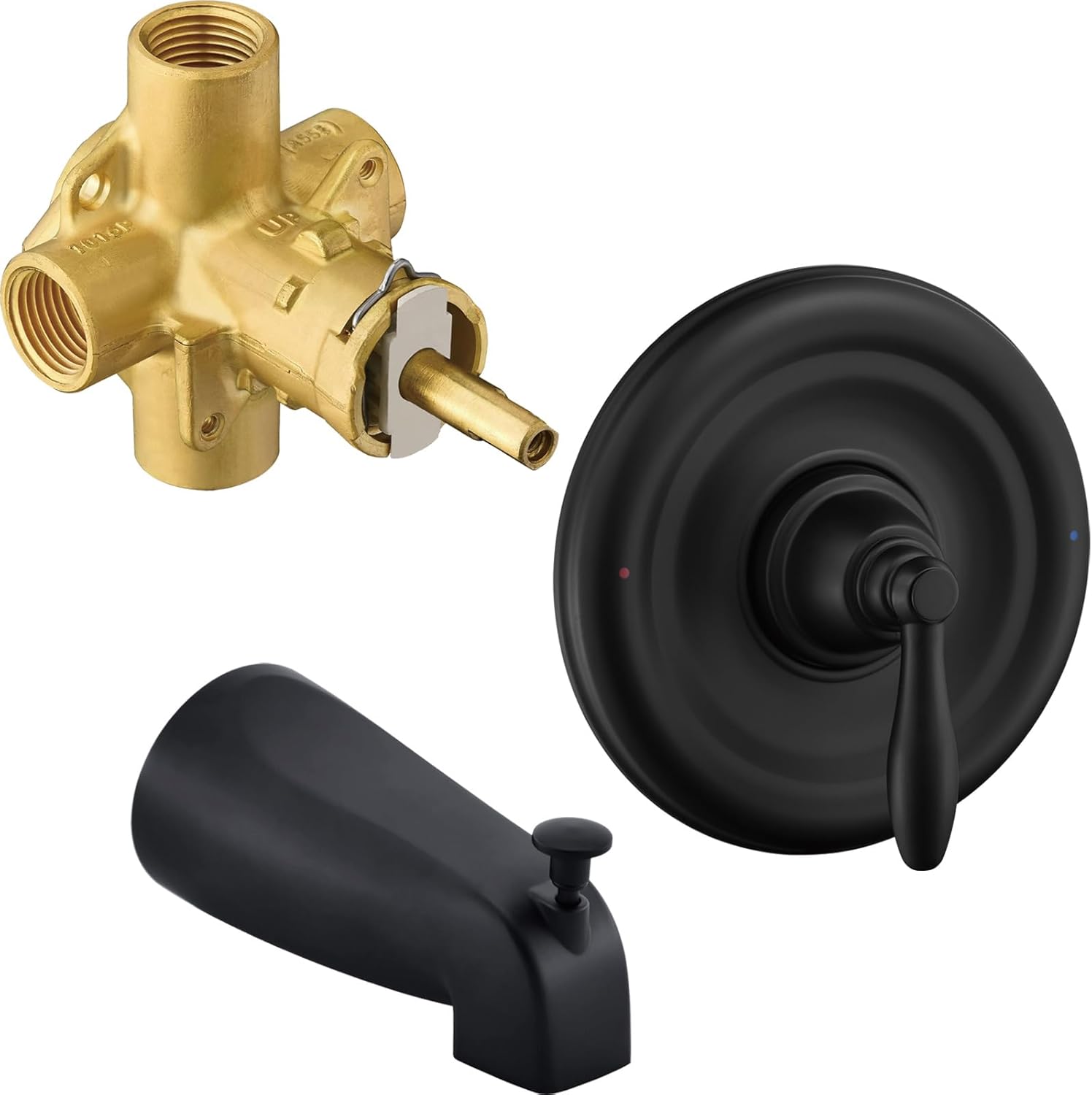 Tearel Replacement for Moen Posi Temp Shower Valve and Trim Kit, Complete Set for Tub and Shower Faucet, Includes Valve Body, Handle, Escutcheon Plate, Tub Spout, Matte Black