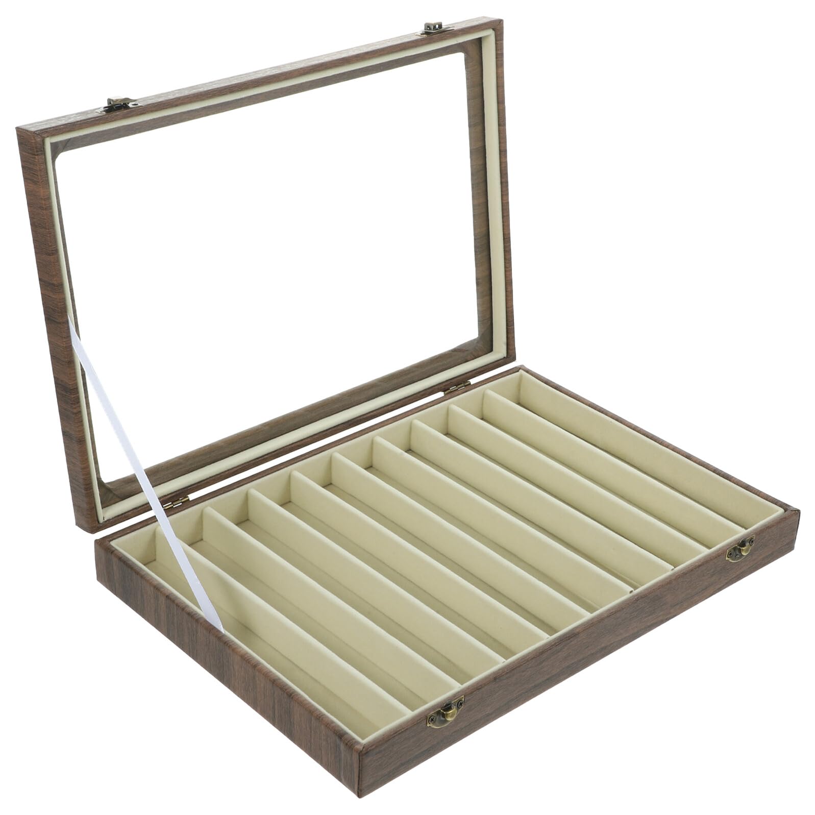 FOMIYES Schmuckkästchen mit Glasdeckel 10 Fächer Kompakter Schmuckorganizer Optik Aufbewahrungsbox für Ringe und Halsketten Mobiler Reise Organizer