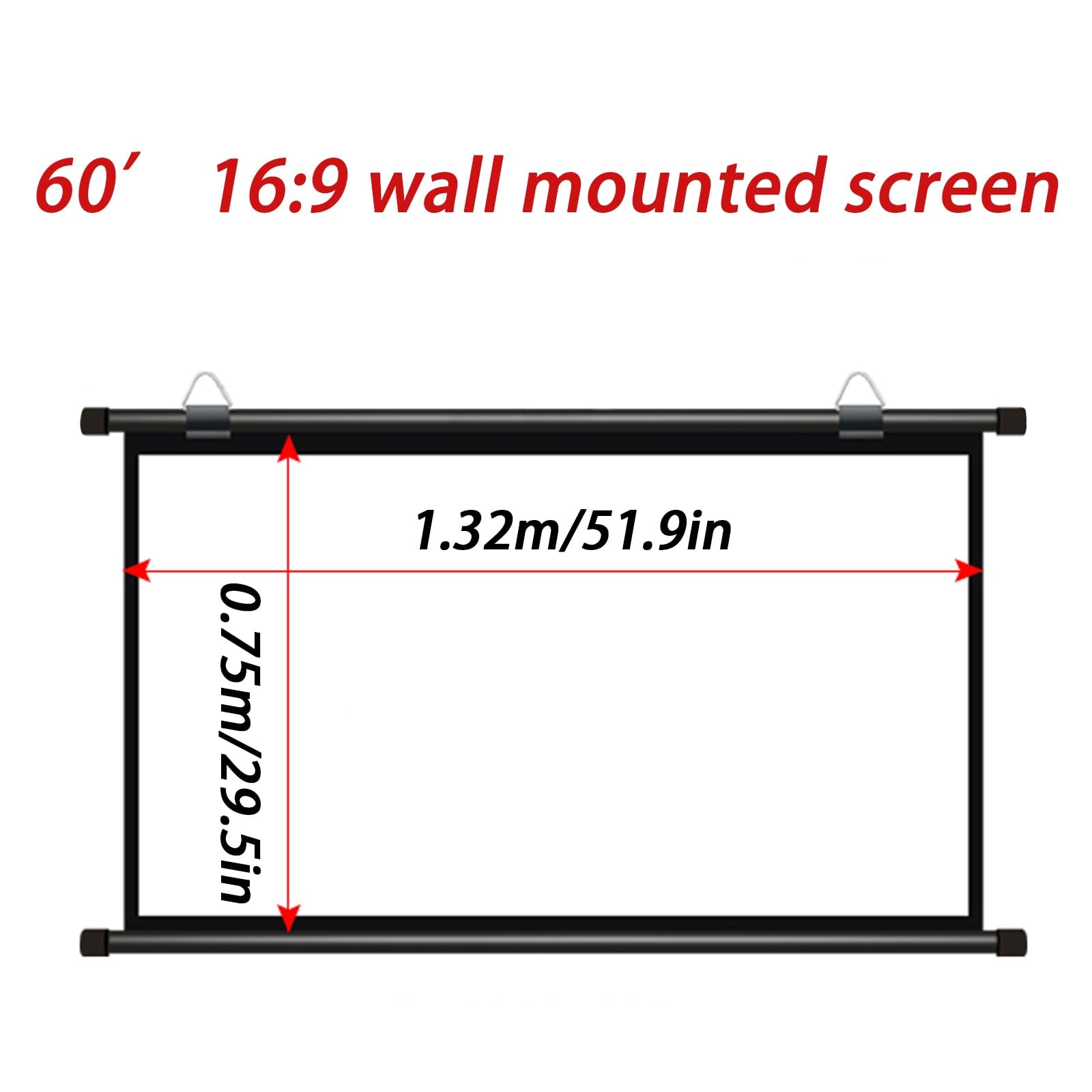 Schermo per Proiettore, Telo da Proiezione Interno Esterno, Home Theater Cinema Full HD 3D 4K，Schermo di Proiezione Avvolgibile Manuale,per Home Theater, Esterno E Interno, Film(16:9,60")