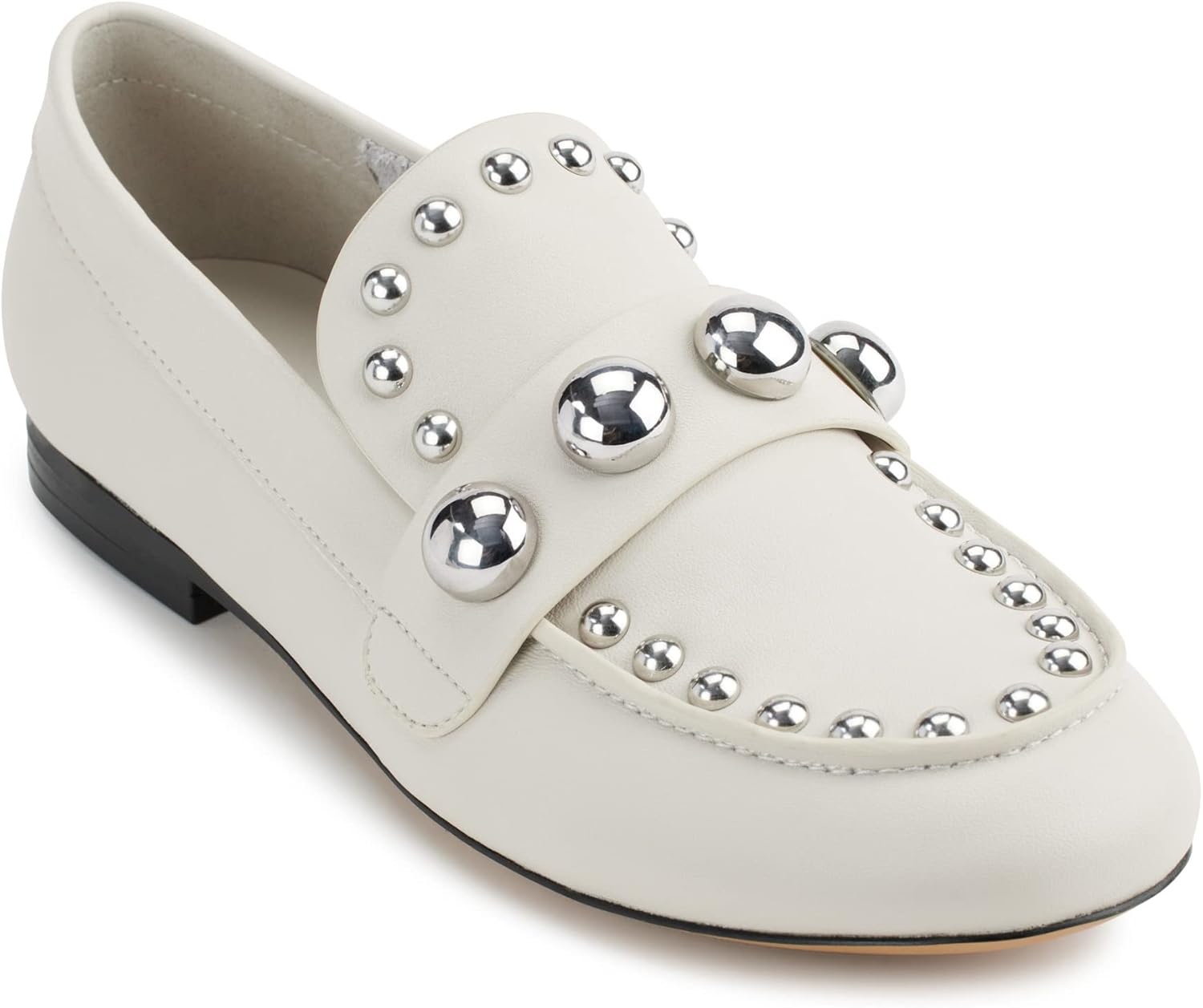Karl Lagerfeld Paris Women's Avah Studs-Dress F Loafer, Soft White, 5.5