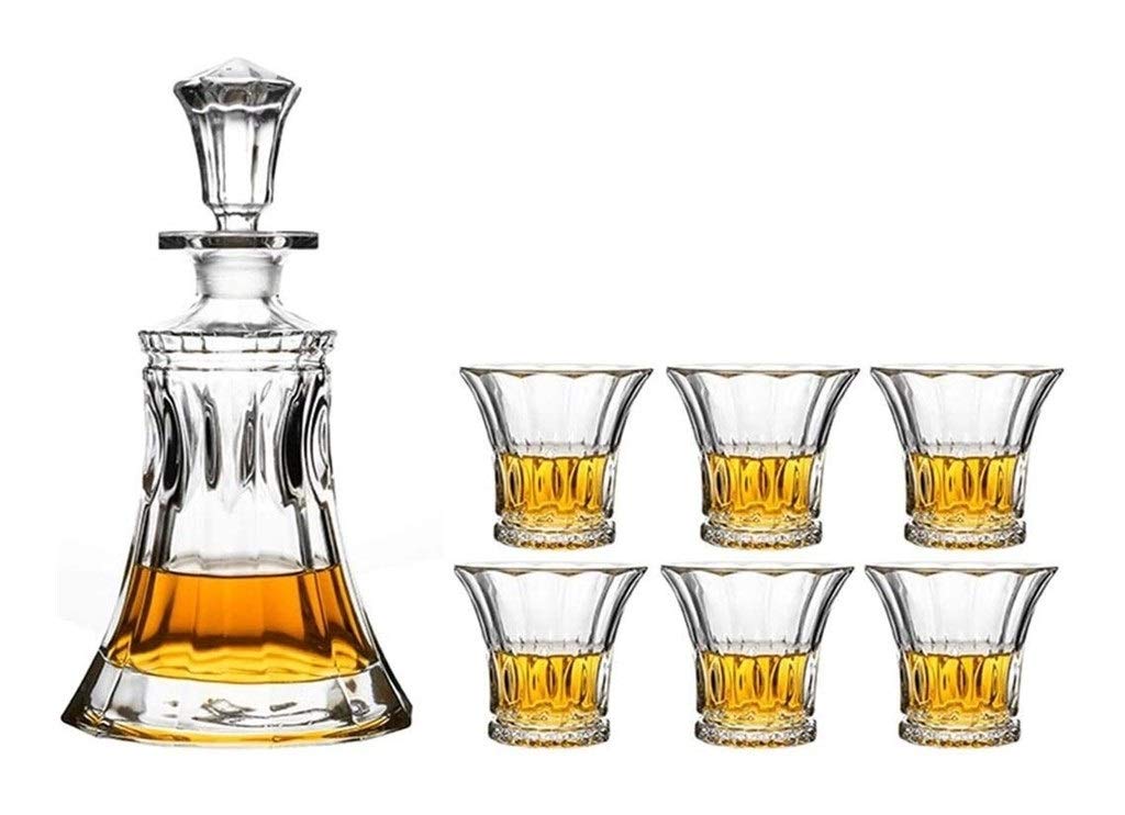 stojak na butelki stojak na wino uchwyt na kieliszki do wina karafka do whisky i zestaw szklanek bezołowiowy kryształ z 6 szklanymi kubkami pudełko upominkowe dla mężczyzn tata mąż 7-częściowy