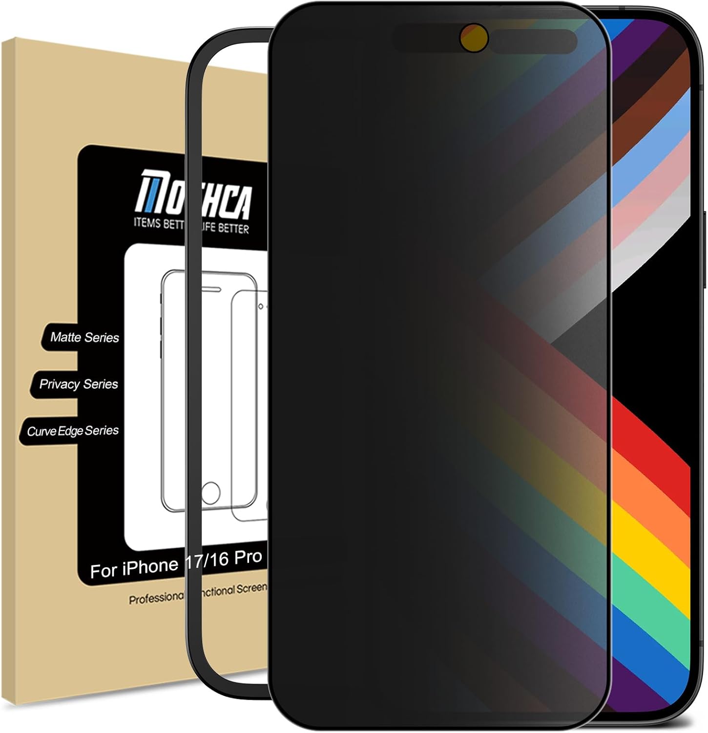 Mothca Matte Privacy Screen Protector for iPhone 17 / iPhone 16 Pro [6.3 inch] with Easy Installation Tool, Anti Spy Anti Glare Full Coverage Tempered Glass, Anti-Fingerprint, Smooth as Silk