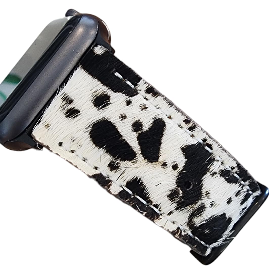 DSAAplus Compatible With Apple Watch Band 38mm 40mm 41mm 42mm 44mm 45mm 49mm, Genuine Leather Replacement iWatch Ultra SE2 SE Series 8 7 6 5 4 3 2 1 Strap XS~L (furry cow, 38/40/41mm black buckle)