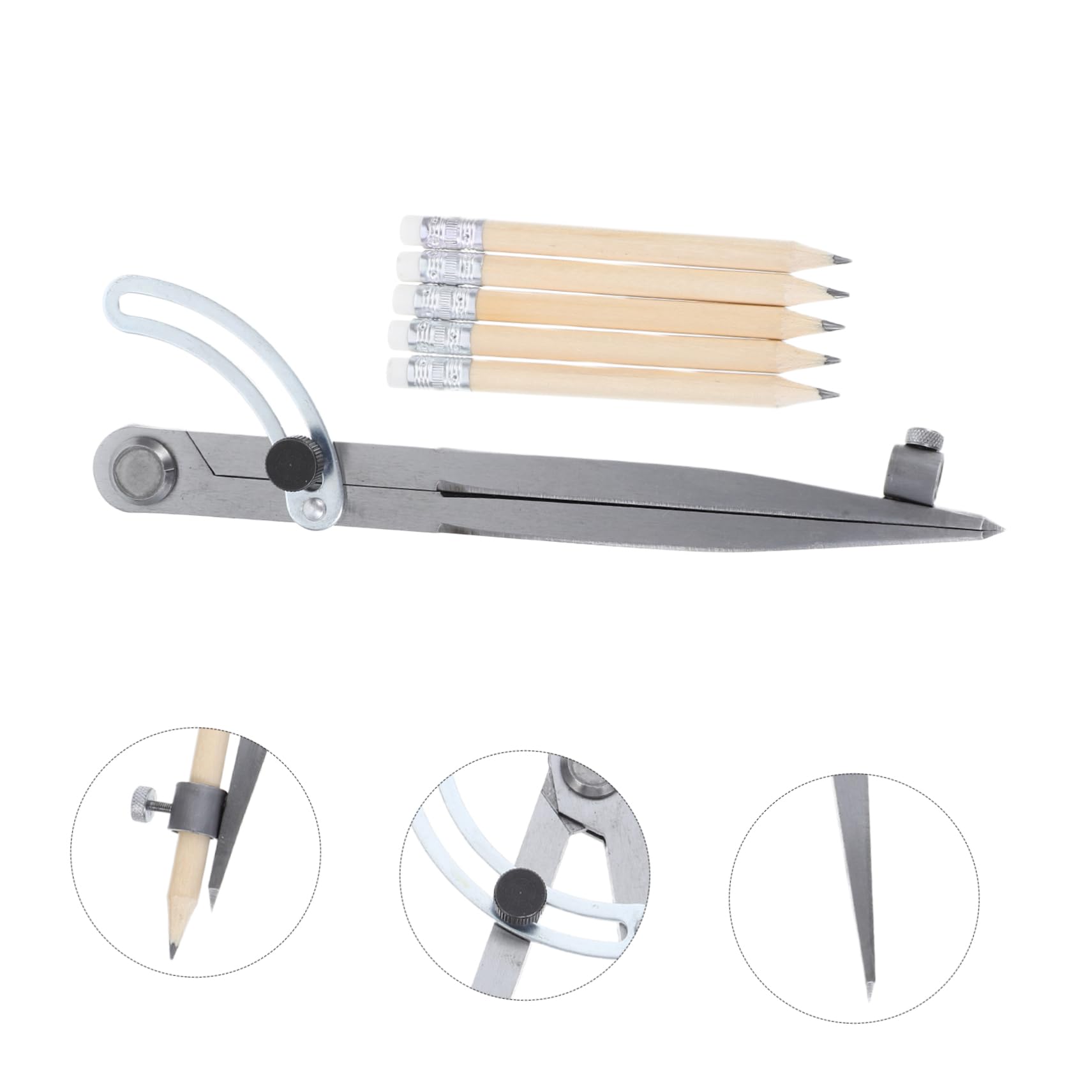 Compasso da Disegno Tecnico con Aletta in Acciaio al Carbonio | Set 1 Pezzo, con Porta-matita e 5 Matite Incluse, per Misurazioni Precise e Uso Pratico