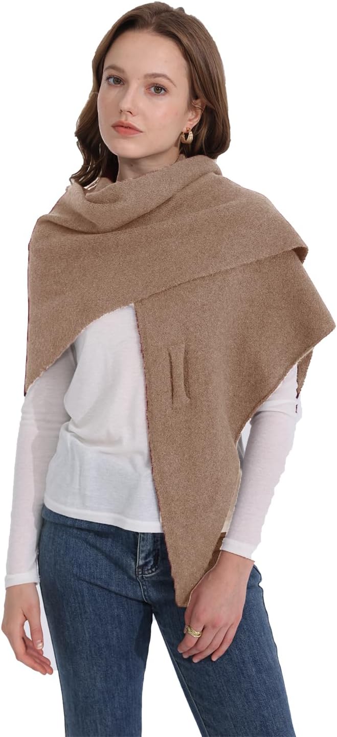 Women Shawl Wraps Soft Warm Copy Pashmina Shawl Lightweight Travel Cashmere Knitted Scarf With Front Cross Tab - Image 3