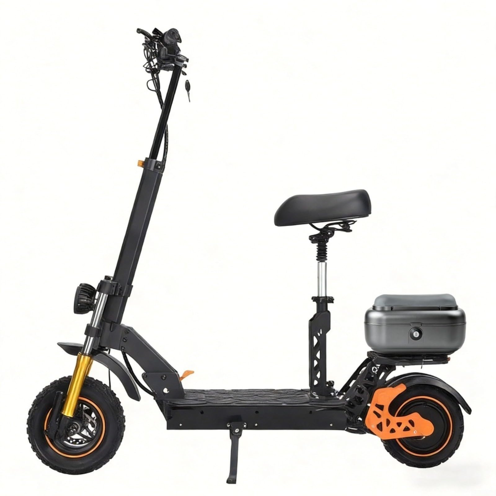 NexRen Boîte de rangement arrière pour trottinette électrique Kukirin M5Pro/C1 Pro, étui de coffre en alliage avec serrure, coussin de siège et kit de montage pour les trajets quotidiens (gris foncé)
