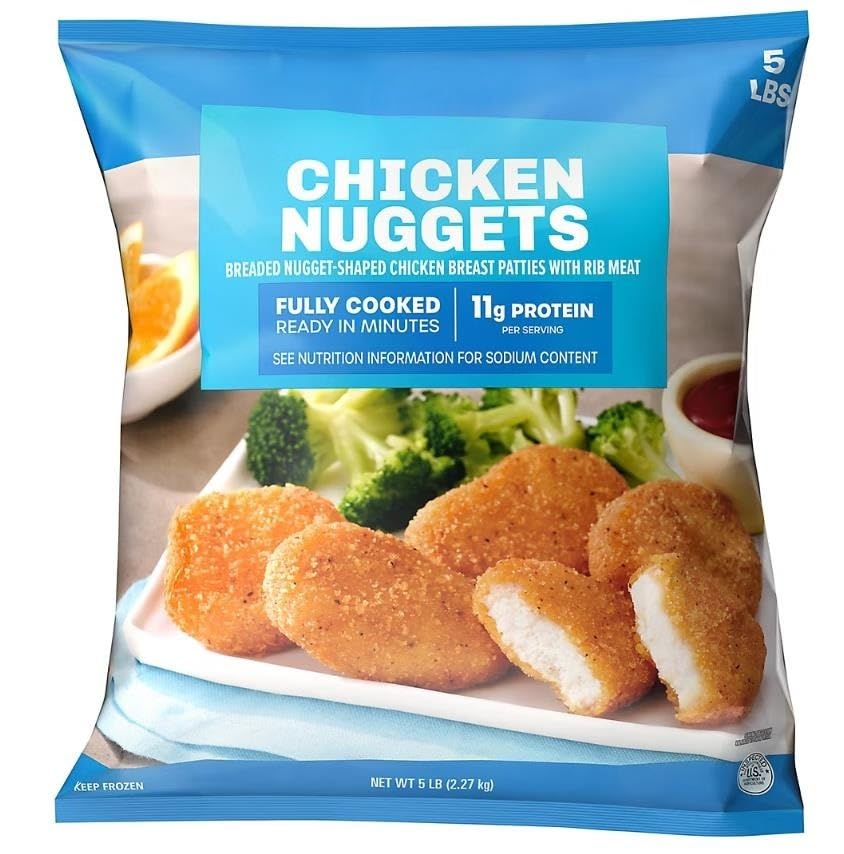 Chicken Nuggets , Made from white meat chicken breast, these fully cooked, breaded chicken nuggets are a family favorite known for their great taste and crispy texture. Perfect for a quick weeknight meal, they’re also kid-friendly and easy to prepare, making them a go-to option for busy households. Crafted with no added hormones, no steroids, and no artificial ingredients, these nuggets are minimally processed and made with ingredients you can trust. Whether you're serving a crowd or stocking up for everyday meals [ 80 oz , 5 lb ]