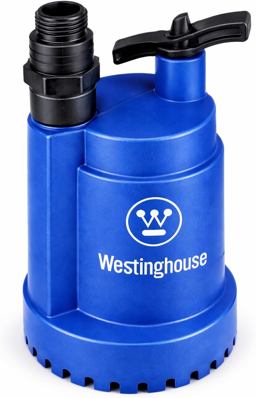 Westinghouse Sump Pump 1/4 HP 25 GPM Submersible Water Pump Thermoplastic Portable Utility Pump High Flow Water Removal for Swimming Pool Garden Pond Basement Window Wells with 10ft Long Power Cord
