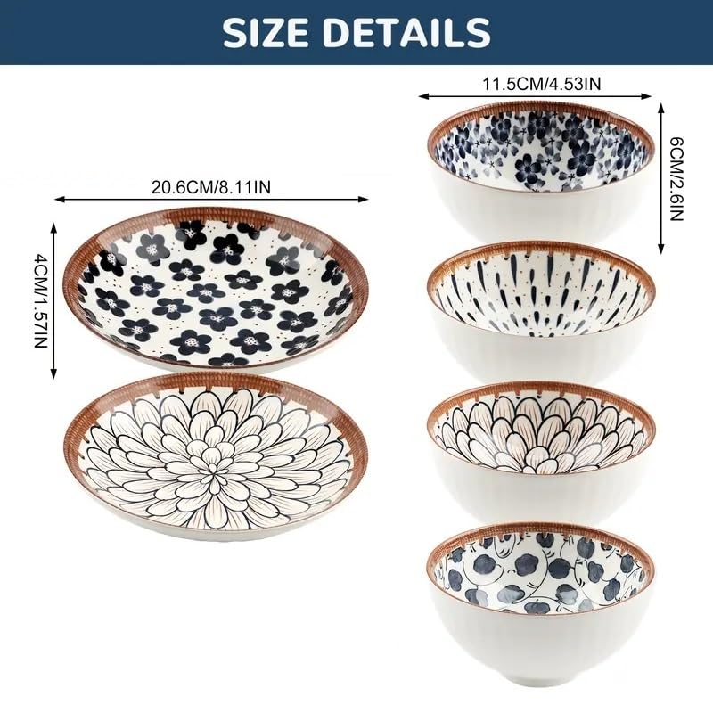 Image of YOMITH Ceramic Dinner Set with Plates & Bowls | 2 Plate & 4 Bowls Crockery Set for Indian Dining Table | Microwave & Dishwasher Safe | Home & Gifting (Set of 6)