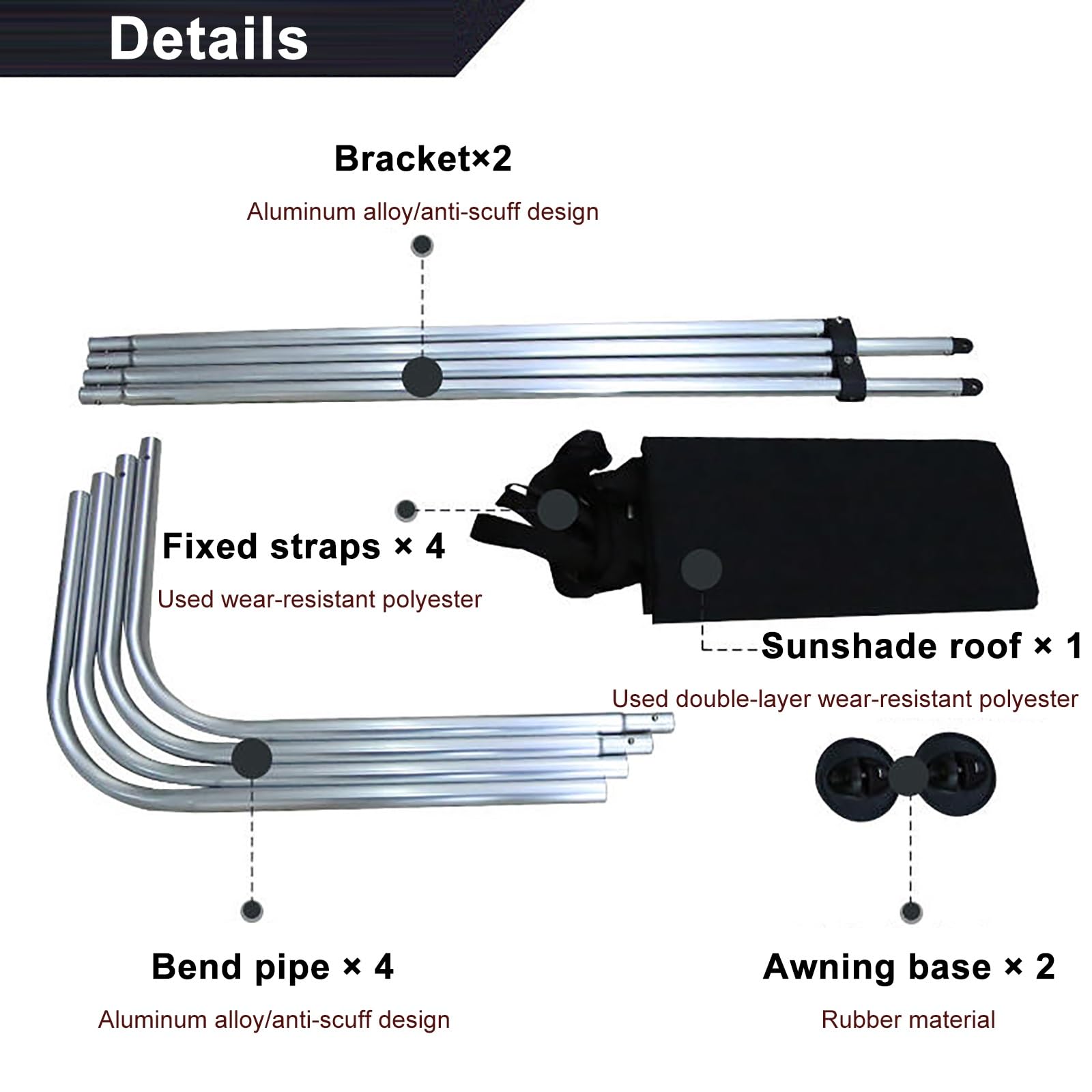 Telo Tendalino Portatile, Parasole, Tendalino per Barca, Tendalino per Barca, Nero, 2 Archi, 155 * 115 * 100 cm, Adatto per Motoscafi Larghezza Compresa tra 1,5 M e 1,75 M