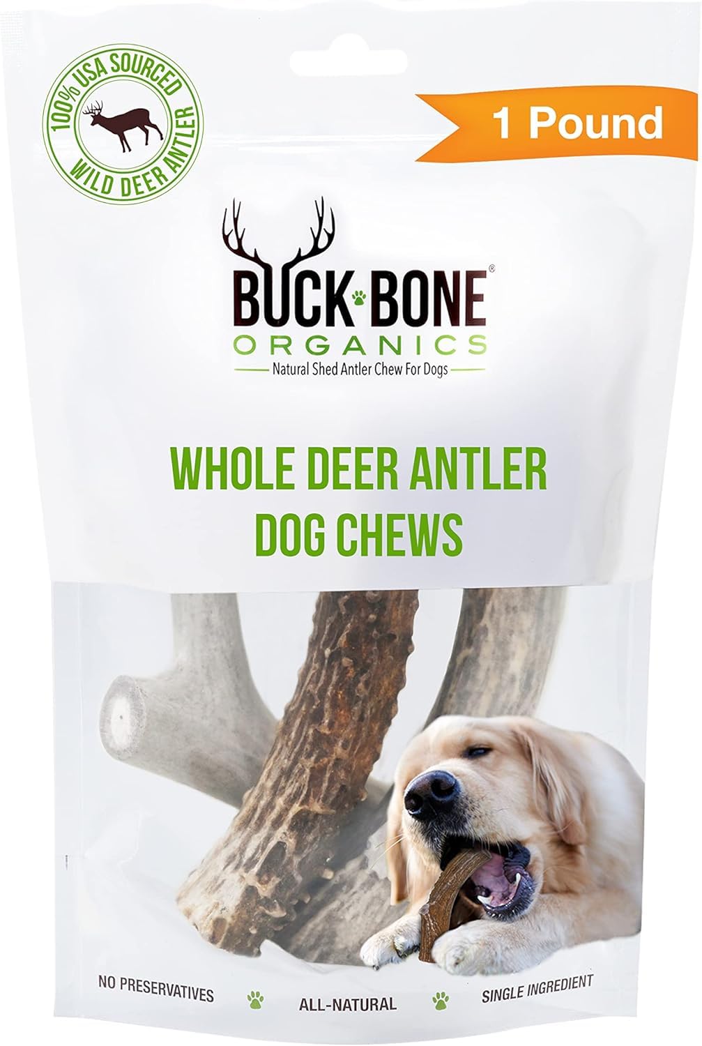 Buck Bone Organics Dog Chews, Deer Antlers for Dogs, Long Lasting Dog Bones for Aggressive Chewers, All Natural, No Preservatives, Wild Shed in The